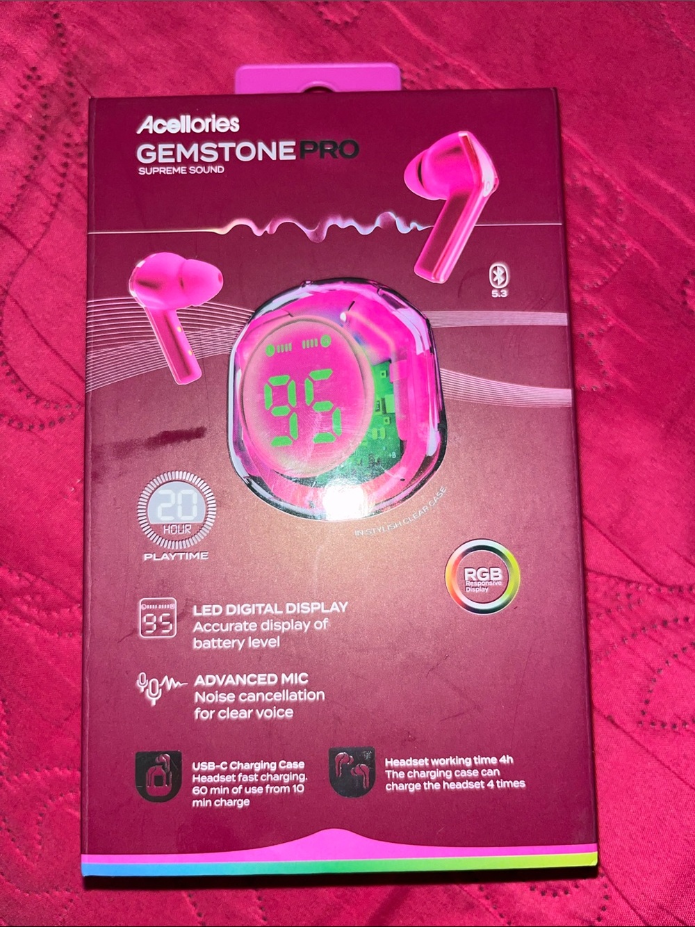 Acellories Gemstone Pro Wireless Earbuds - Hot Pink
